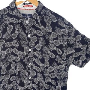 MICHAEL BRANDON Shirt Blue White Pineapple Slim Fit Button Short Sleeve Mens L